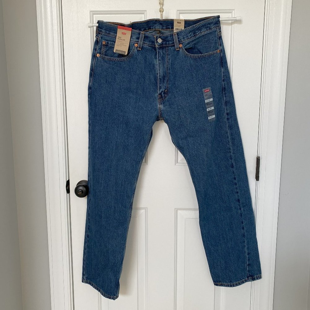 Levi's Jeans Men's 36x30 Blue Denim 505 Regular Straight Leg Dark Wash NEW NWT - Picture 1 of 2
